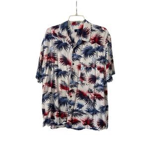 George Men's Hawaiian Shirt Tropical Palm Print Multicolor Size M Slim Fit